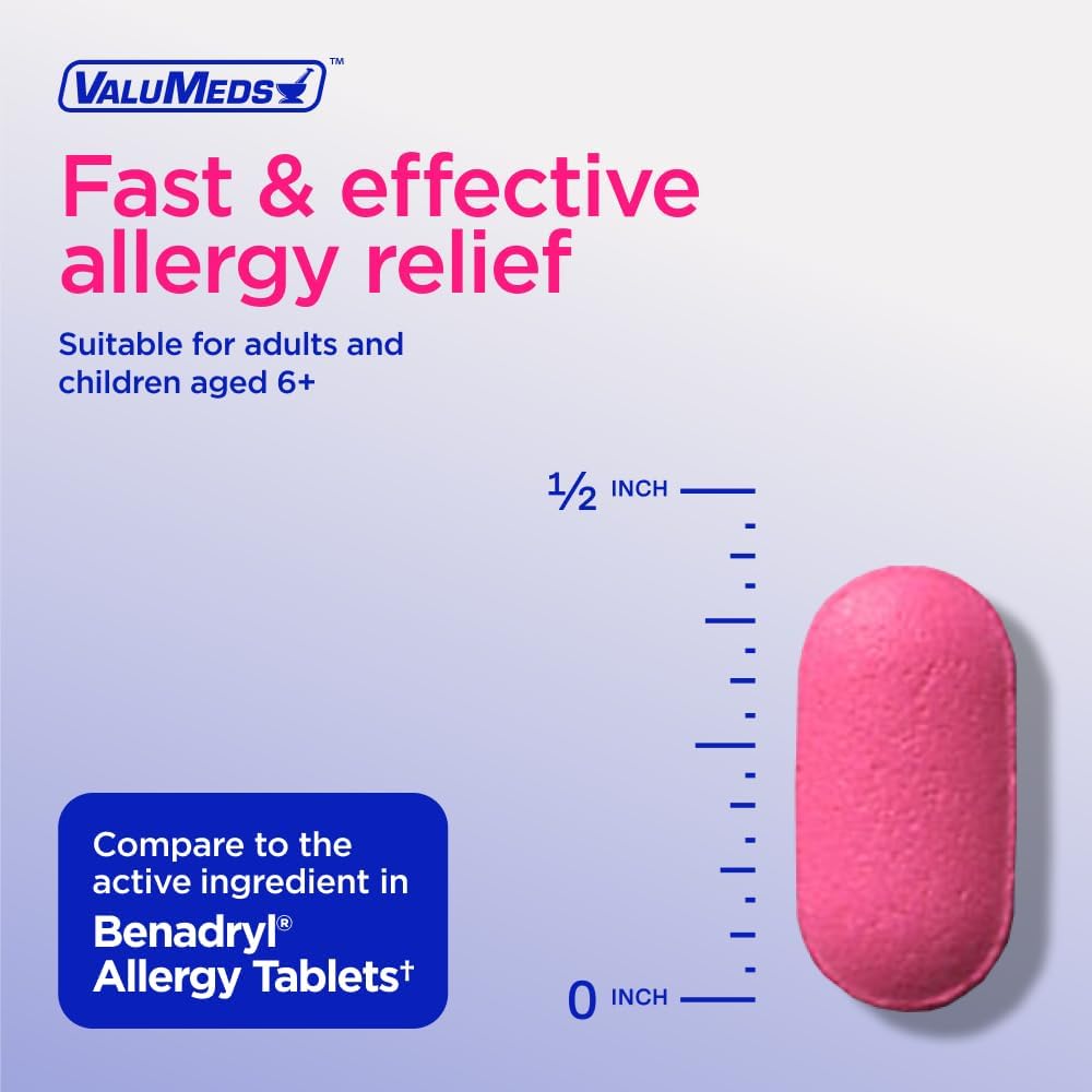 ValuMeds Allergy Medicine Antihistamine, Diphenhydramine HCl 25 mg | Children and Adults | Relieve Itchy Eyes, Runny Nose, Sneezing (25 mg, 600) 6