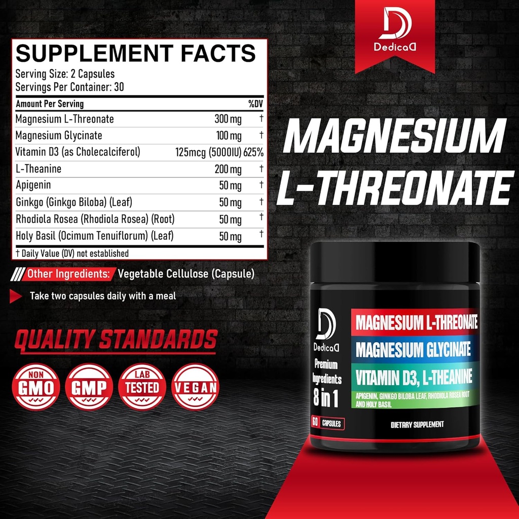 Magnesium L-Threonate Supplement with Lions Mane & Ashwagandha Root - 1000Mg (60 Count (Pack of 1) *) 3