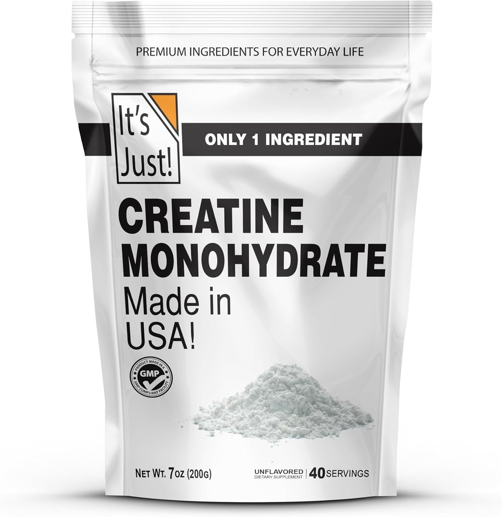 It's Just! - Creatine Monohydrate Powder, Pure Creatine Powder, Made in USA, 3rd Party Lab Tested, 5g Per Serving, Scoop Included, No Fillers, No Added Flavor (Unflavored, 200g / 40 Servings) 2