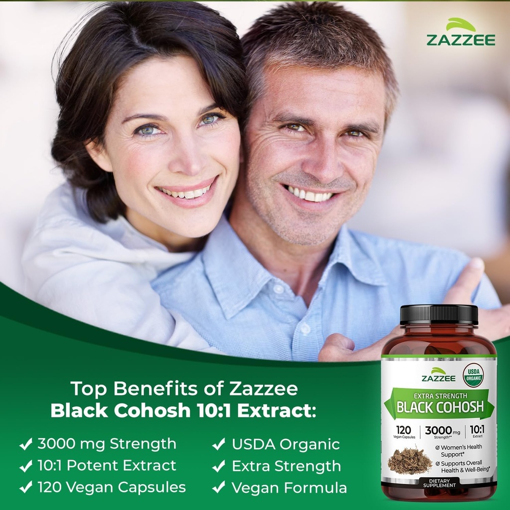 Zazzee USDA Organic Black Cohosh 10:1 Extract, 3000 mg Strength, 120 Vegan Capsules, 4 Month Supply, Standardized and Concentrated 10X Extract, 100% Vegetarian, All-Natural, Non-GMO, Made in The USA 6