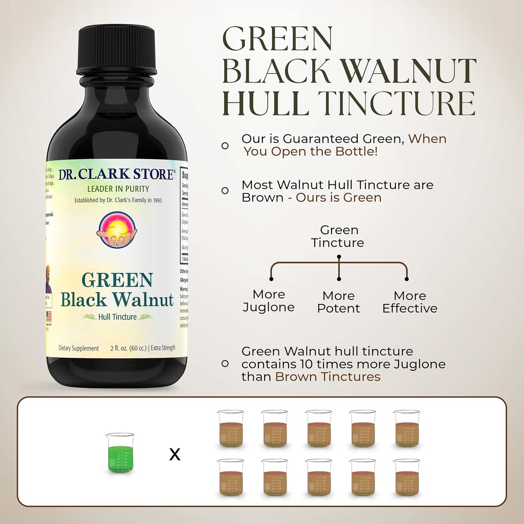 Dr Clark Store Green Black Walnut Hull Tincture - Highly Potent Formula with Black Walnut Extract - All Natural Intestine Support Black Walnut Tincture Comes with a Dropper, 2 fl. oz (60cc) 6