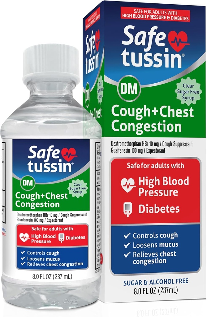 Safetussin DM Cough & Chest Congestion, 8 oz, Expectorant Mucus Relief, Cough Relief Syrup, Safe for Adults with High Blood Pressure & Diabetes 3