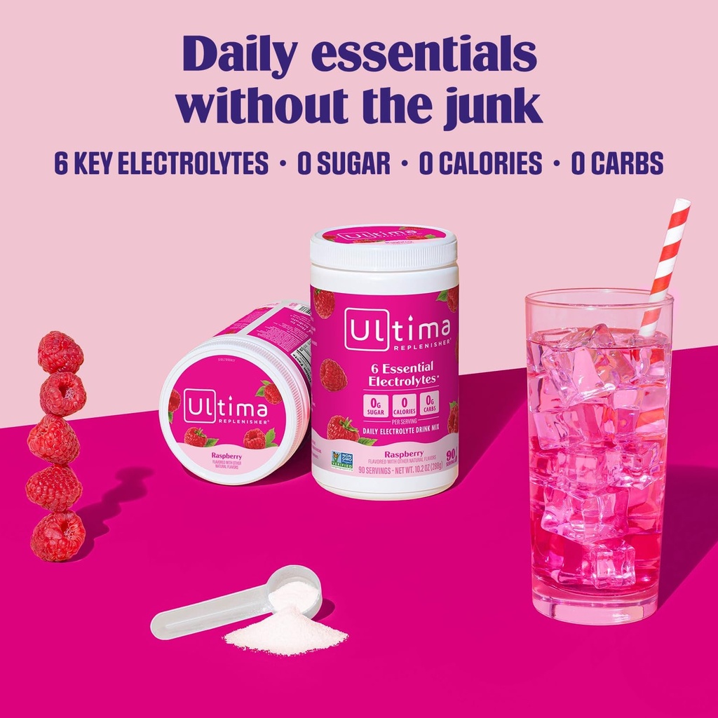 Ultima Replenisher Daily Electrolyte Powder Drink Mix – Sugar Free – Raspberry, 90 Servings – Hydration Powder with 6 Key Electrolytes and Trace Minerals – Keto Friendly, Vegan, Non-GMO 3