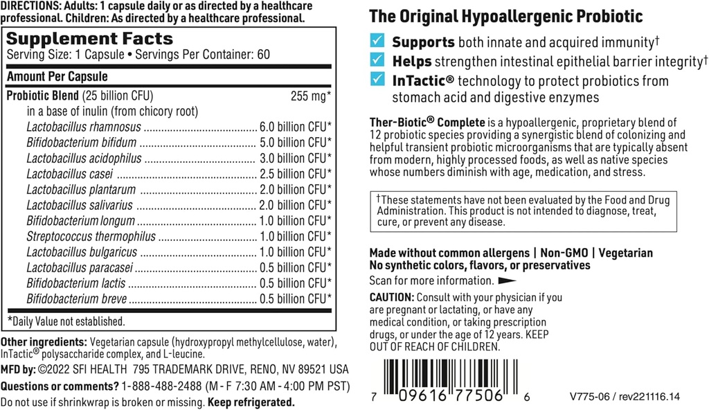 Klaire Labs SFI Health Ther-Biotic Complete - Hypoallergenic Probiotics for Women & Men - Acid-Stable Probiotic Supplement - 12 Species for Immune & Digestive Health - 25 Billion CFU (2 Pack) 5