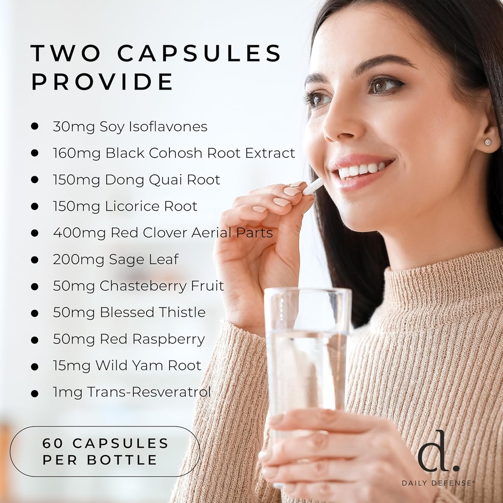 Menopause Supplements for Women - Supplements for Women with Dong Quai Root, Black Cohosh, Red Clover, Chasteberry, Wild Yam Root for Hot Flashes Menopause Relief - 60 Capsules, Made in the USA 5