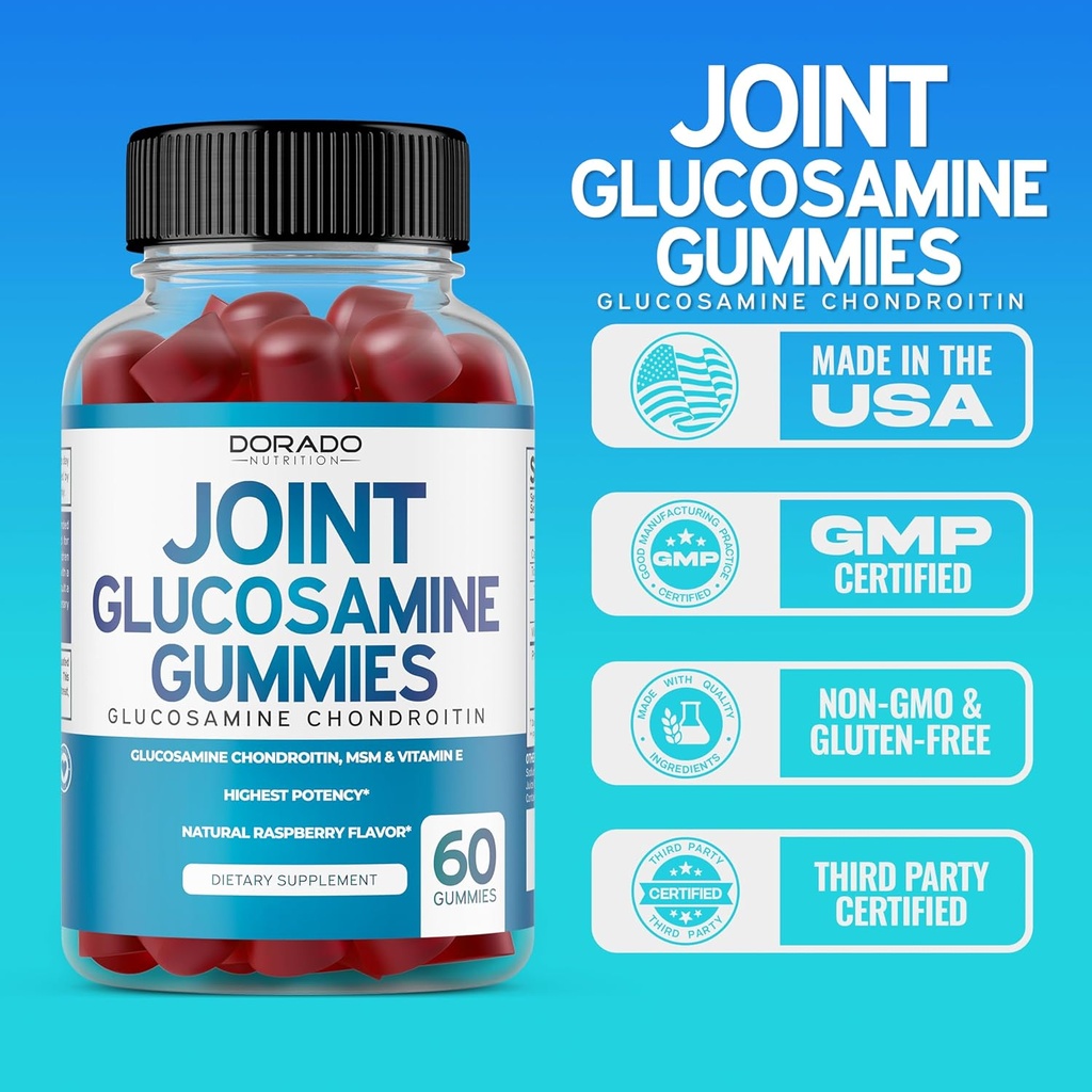 Glucosamine Chondroitin Gummies Joint Supplement - Glucosamine Gummies for Adults Nutritional Supplements - Joint Supplements for Men & Women - Delicious Raspberry Flavor - (60 Count) 6