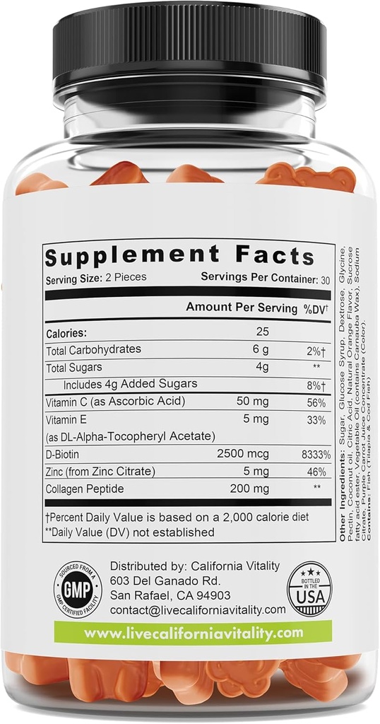 Collagen Gummy 200mg+ with Vitamin C, Vitamin E, Biotin, and Zinc – Overall Support – Gluten-Free, Non-GMO, Dairy-Free – 60 Gummies – 30 Day Supply - Made in The USA 3