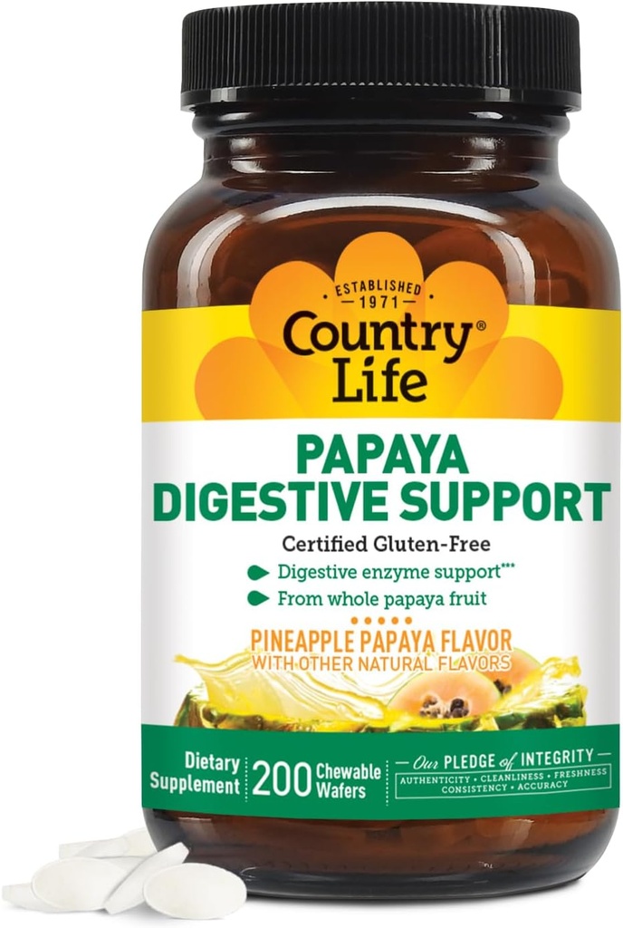 Country Life Chewable Papaya Enzymes for Digestion Support - Natural Pineapple & Papaya Flavor, Assists with Nutrient Absorption, Contains Papain & Protease - 200 Ct 2