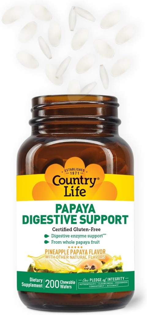 Country Life Chewable Papaya Enzymes for Digestion Support - Natural Pineapple & Papaya Flavor, Assists with Nutrient Absorption, Contains Papain & Protease - 200 Ct 3