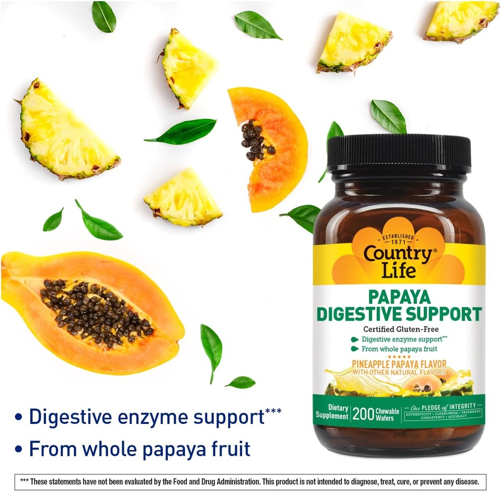 Country Life Chewable Papaya Enzymes for Digestion Support - Natural Pineapple & Papaya Flavor, Assists with Nutrient Absorption, Contains Papain & Protease - 200 Ct 5