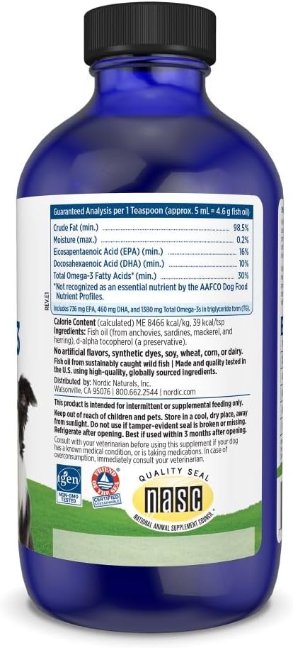 Nordic Naturals Omega-3 Pet, Unflavored - 8 oz - 1380 mg Omega-3 Per Teaspoon - Fish Oil for Medium to Large Dogs with EPA & DHA - Promotes Heart, Skin, Coat, & Immune Health 3