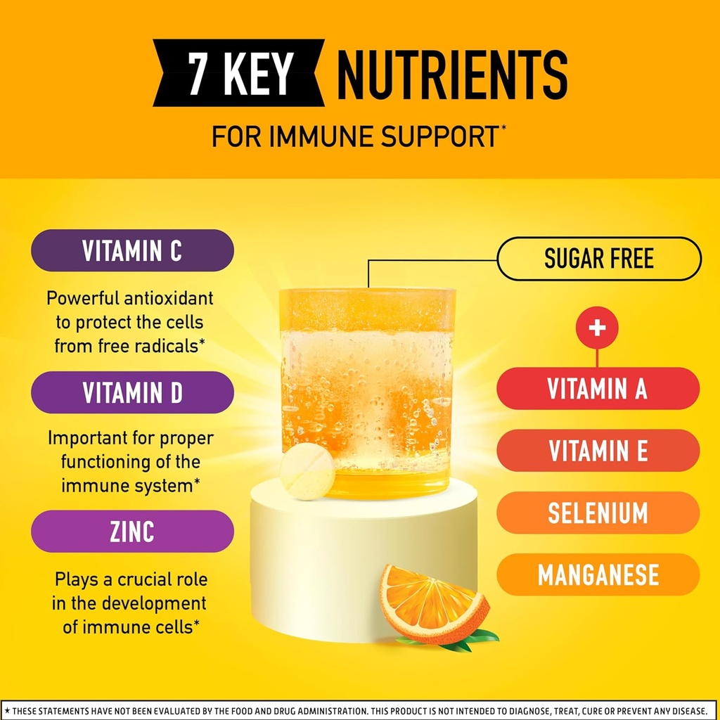 Airborne 1000mg Vitamin C with Vitamin D & Zinc, Sugar Free Multivitamin Immune Support Supplement, Antioxidants Vitamins A C & Vitamin E, 10 Effervescent Tablets, Zesty Orange Flavor 4