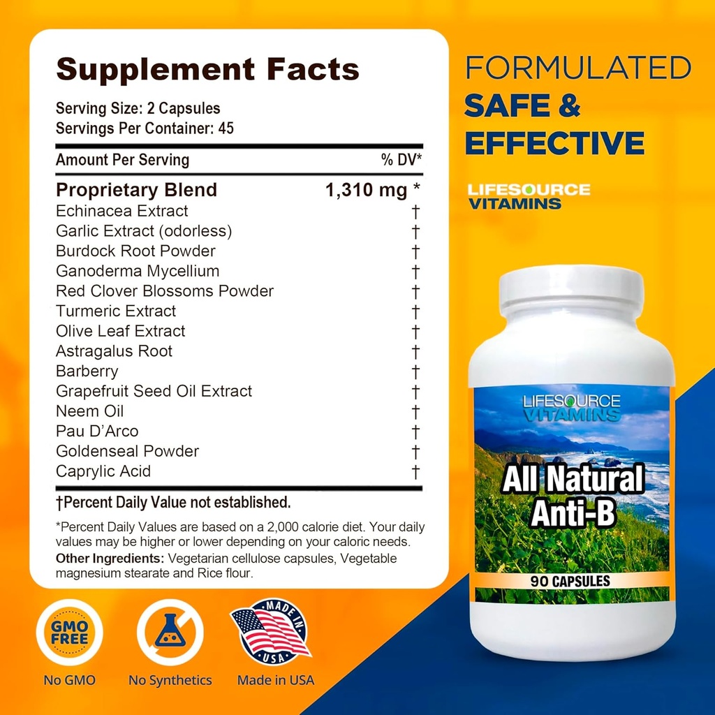 LifeSource Vitamins All Natural Anti-B for Immune Support, 14 All Natural Ingredient with Echinacea & Garlic Extract, 180 Immune Defense Capsules 5