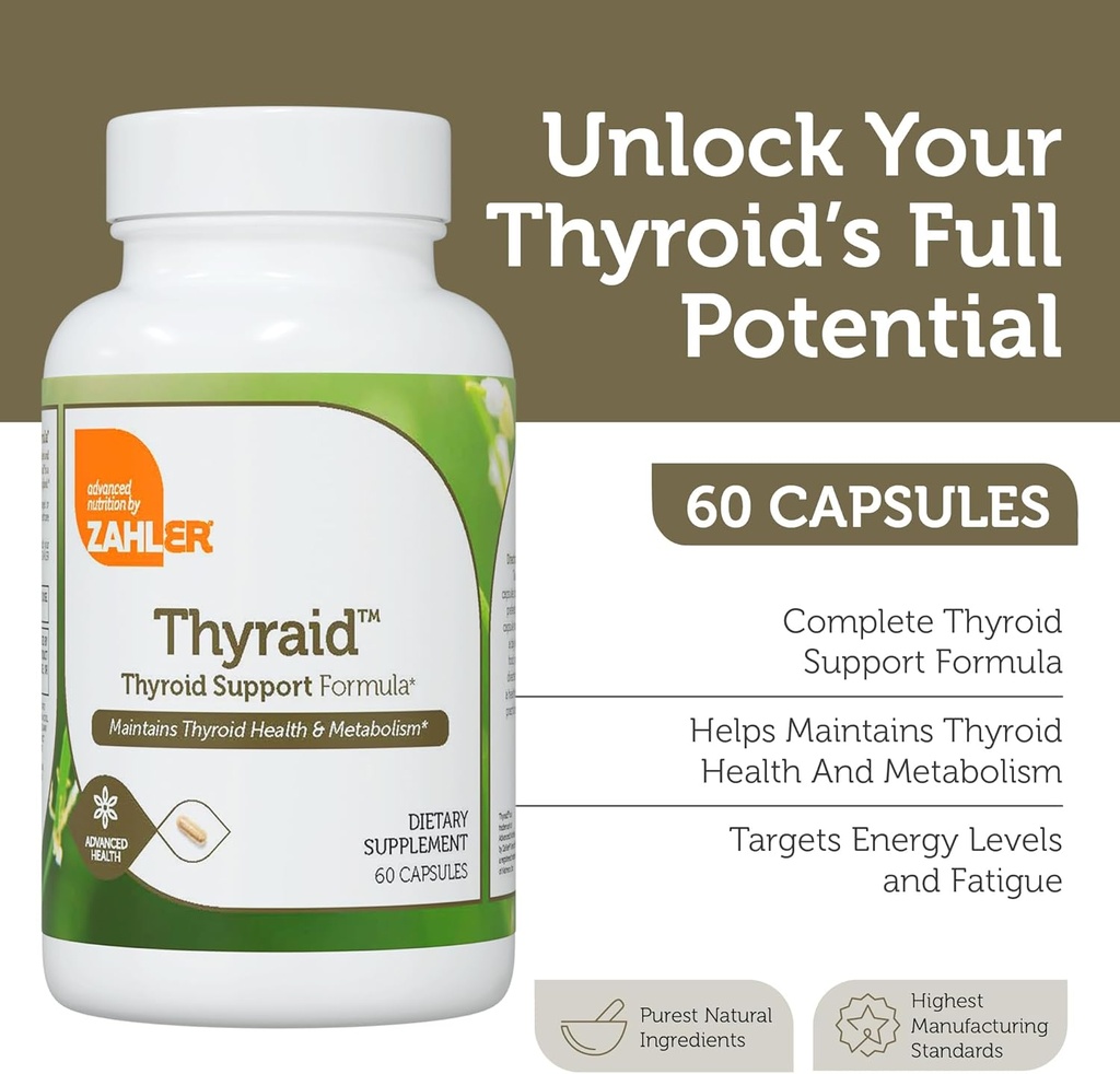 Zahler Thyraid - Thyroid Support Complex with Iodine, Zinc, L-Tyrosine, Ashwagandha, Forskholii - Pure Thyroid Support for Women and Men - Kosher Gluten Free Non-GMO Thyroid Supplement (60 Capsules) 3