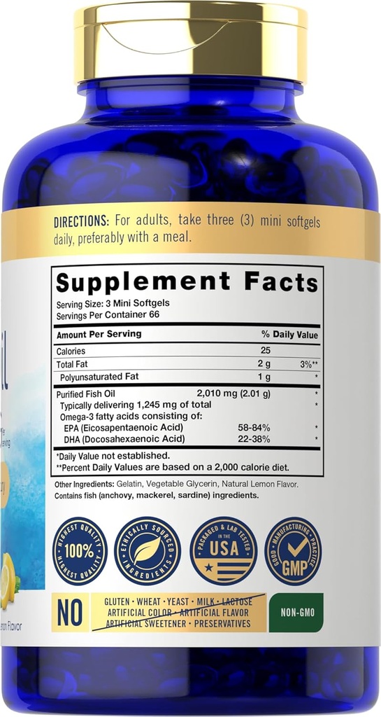 Carlyle Mini Fish Oil Softgels | 2010 mg | 200 Omega-3 Pills | with EPA & DHA | Non-GMO & Gluten Free Supplement 3