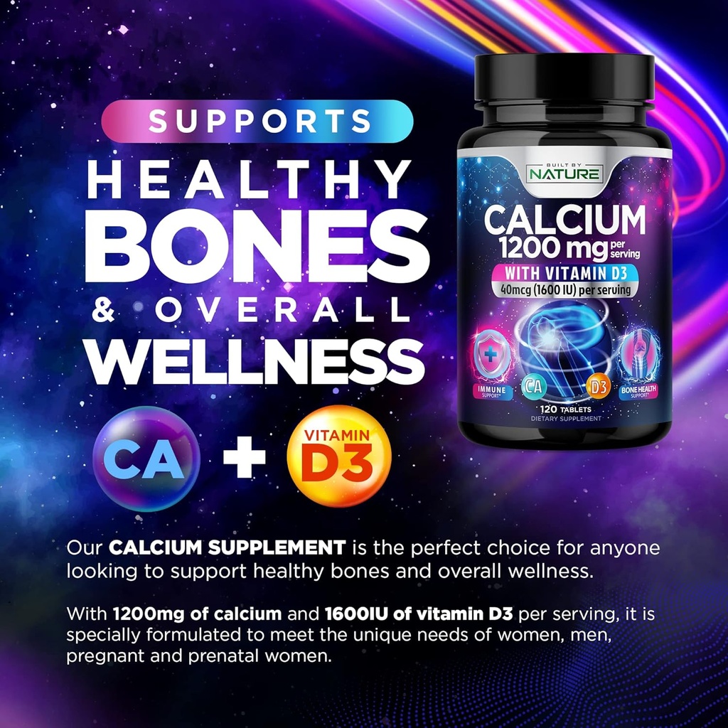Calcium 1200mg with Vitamin D3 for Best Absorption - Advanced Bone Support Supplement, 1200 mg Calcium Carbonate & 1600 IU Vitamin D3, Slow Release for Immune Support, Easy to Swallow, 120 Tablets 4
