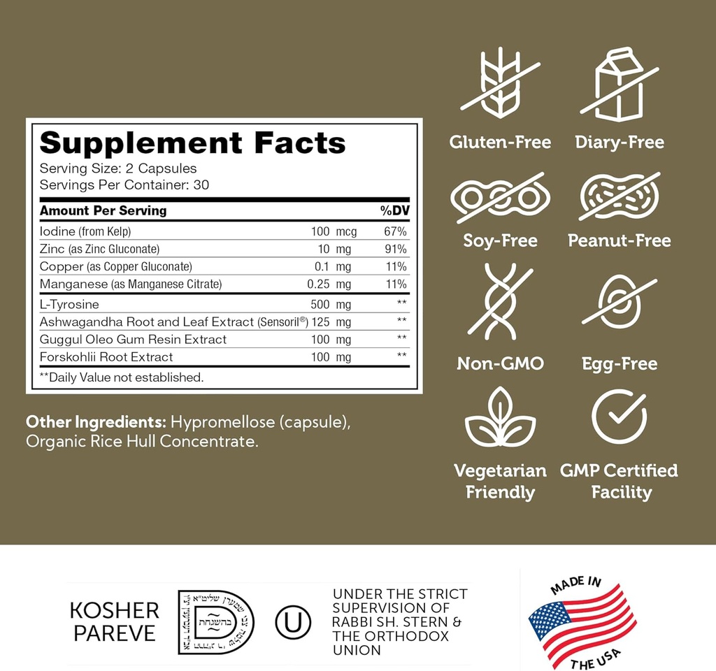 Zahler Thyraid - Thyroid Support Complex with Iodine, Zinc, L-Tyrosine, Ashwagandha, Forskholii - Pure Thyroid Support for Women and Men - Kosher Gluten Free Non-GMO Thyroid Supplement (60 Capsules) 6