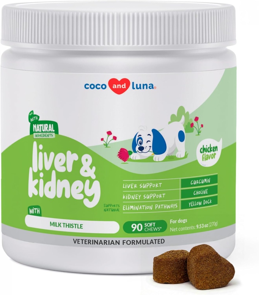 Milk Thistle for Dogs - 90 Soft Chews - Liver and Kidney Support - Hepatic Support with EPA & DHA - Detox - Liver Supplement for Dogs with Choline and L-Arginine. 2