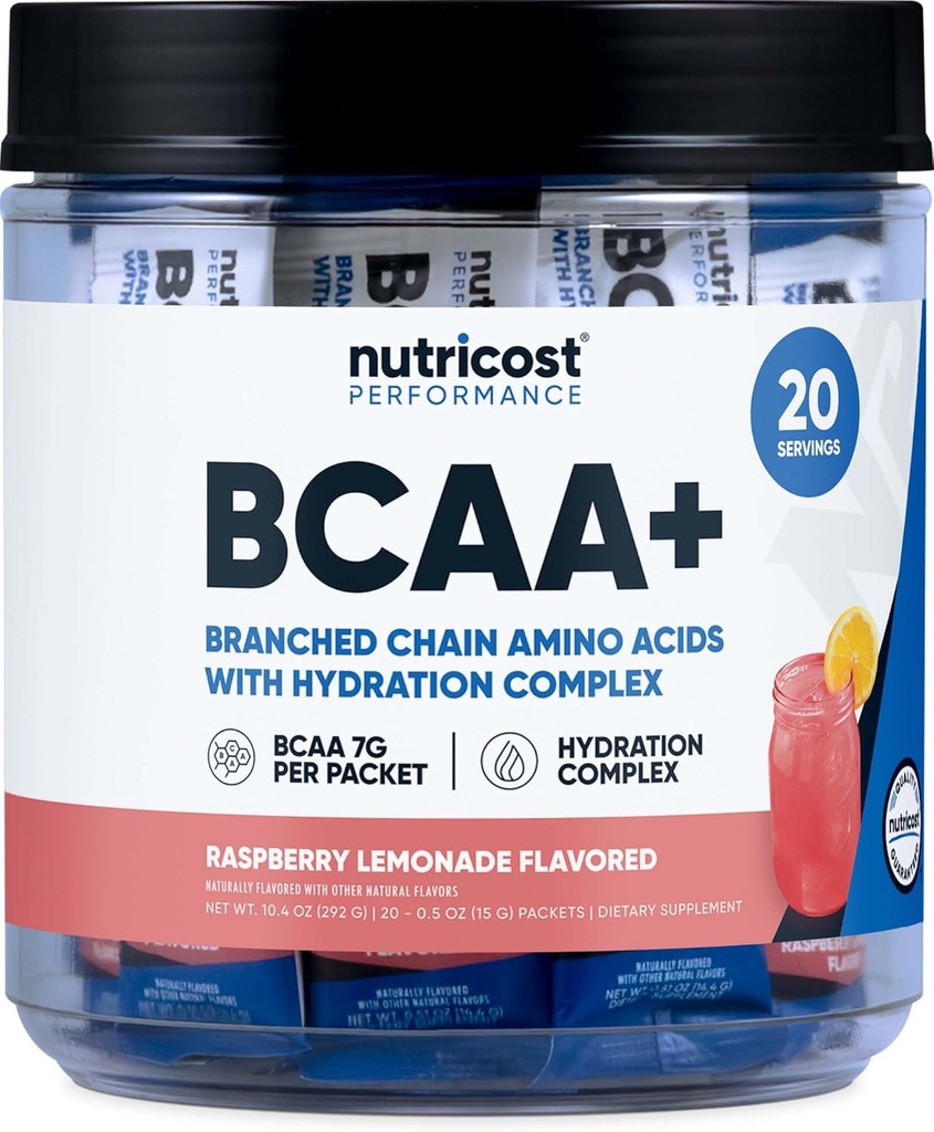 Nutricost BCAA+ Hydration Raspberry Lemonade (20 Stickpacks) - Branched Chain Amino Acids with Hydration Complex - Gluten-Free, Non-GMO 2