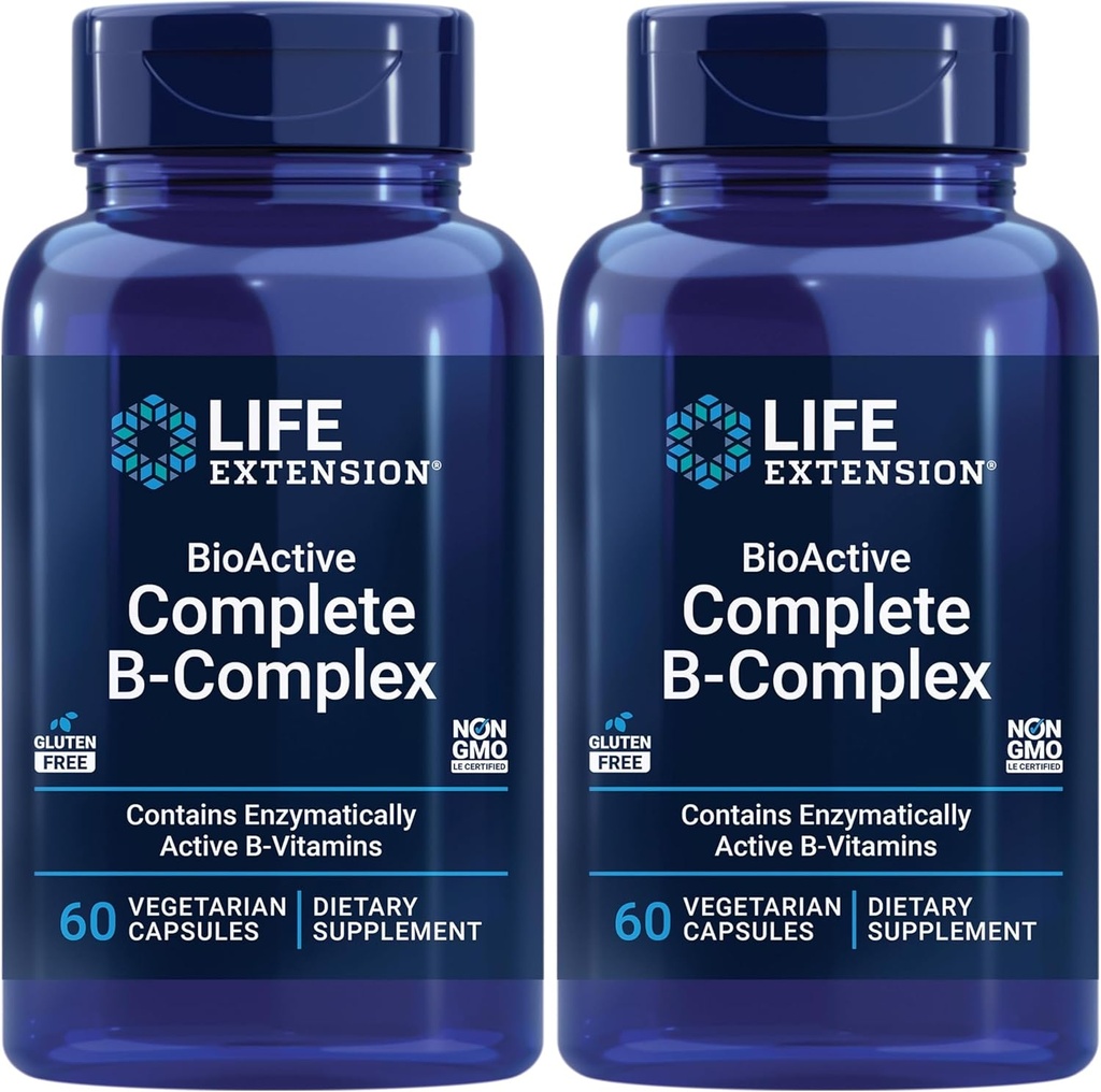 Life Extension Bioactive Complete B-Complex, Heart, Brain and Nerve Support, Healthy Energy, Metabolism, Complete B Complex, 60 Vegetarian Capsules (Pack of 2) 2