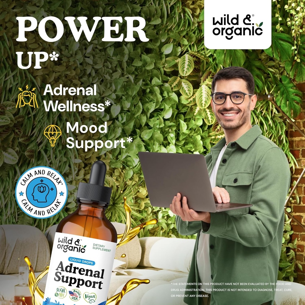 Wild & Organic Adrenal Support Drops for Positive Outlook - Natural Adrenal Support Supplements for Women and Men - Vegan, No Sugar & Alcohol - 2-Month Supply - 4 fl oz 3