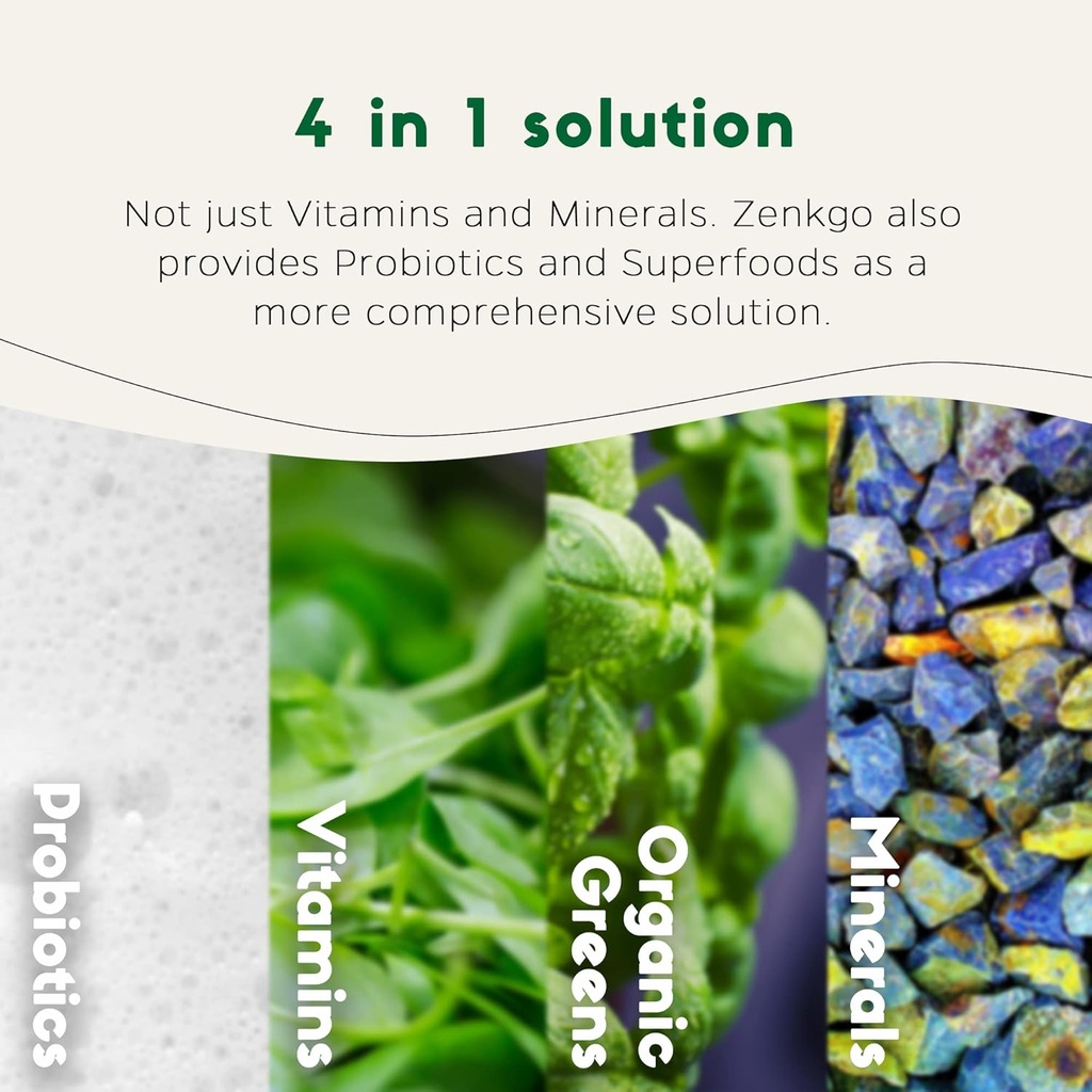 Zenkgo Women's Vitamins + Probiotics 25B CFU + Organic Whole Foods, Supports Immunity, Digestion, Energy, Daily Vitamins A, E, B6, B12, Vegan D3, K2 (MK-7), Folate, Minerals, Superfoods(60Ct/30Day) 5