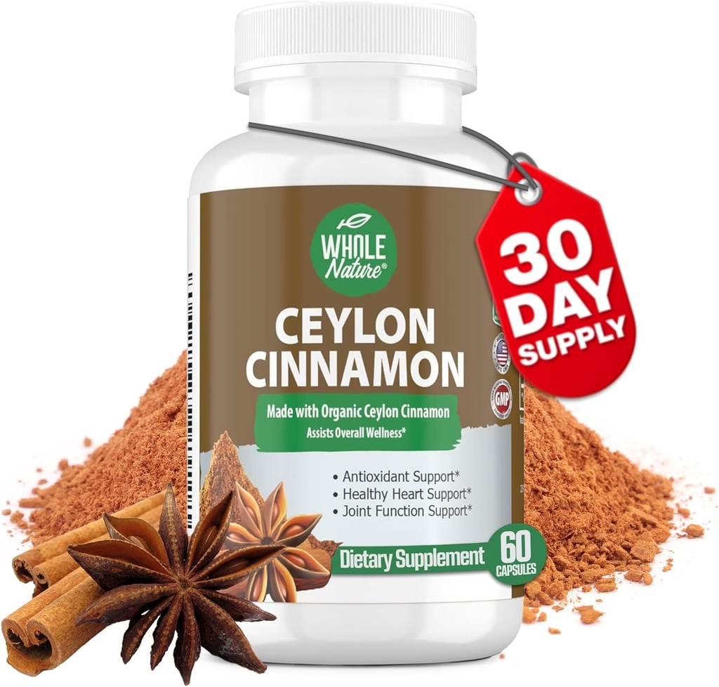 Cinnamon Capsules 1200mg. Organic Ceylon Cinnamon Supplement, Cinnamon Pills Support Heart, Brain, Bone, Joint, Metabolism. True Cinnamon Powder, Non-GMO, Gluten Free, Vegan 60 ct (1) 2