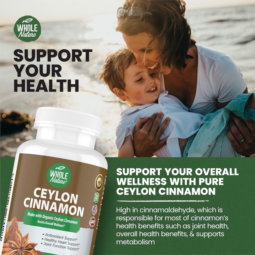 Cinnamon Capsules 1200mg. Organic Ceylon Cinnamon Supplement, Cinnamon Pills Support Heart, Brain, Bone, Joint, Metabolism. True Cinnamon Powder, Non-GMO, Gluten Free, Vegan 60 ct (1) 5