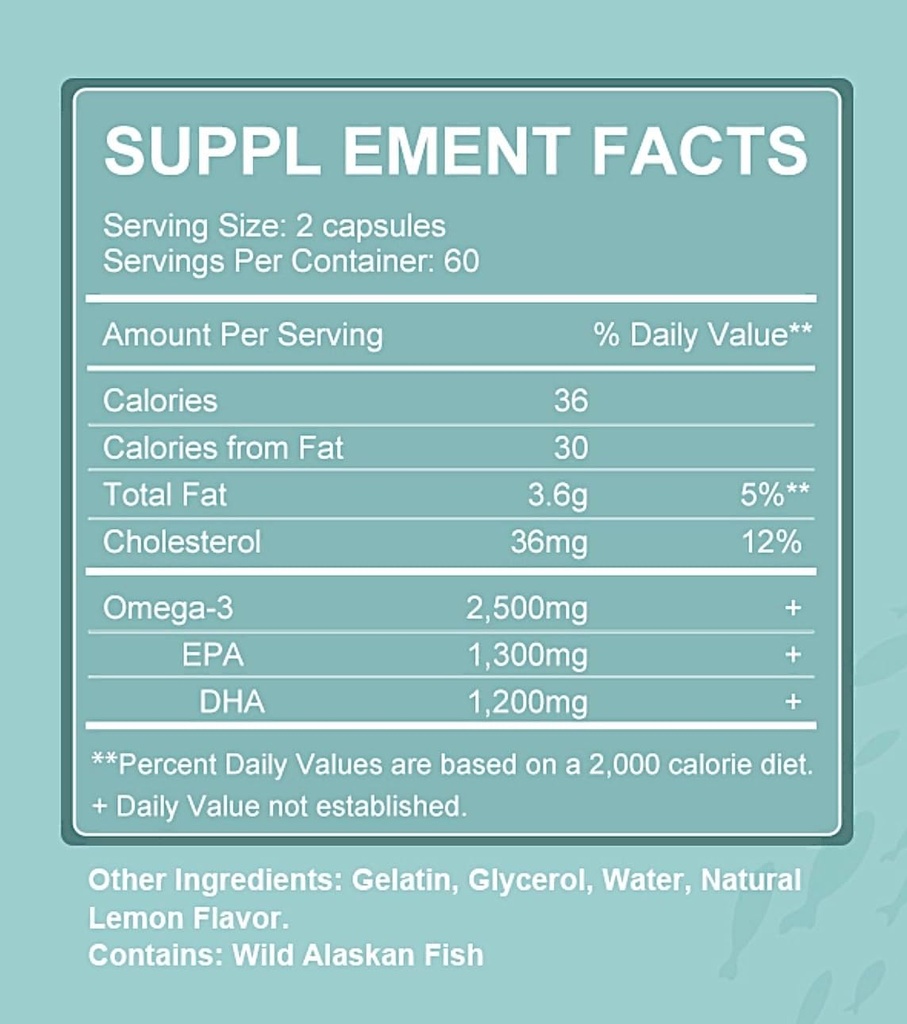 Triple Strength Wild Alaskan Omega-3 2500mg + EPA 1,300mg + DHA 1,200mg, Supplement for Heart and Joint Health, 120 Softgels 60 Day Supply 6