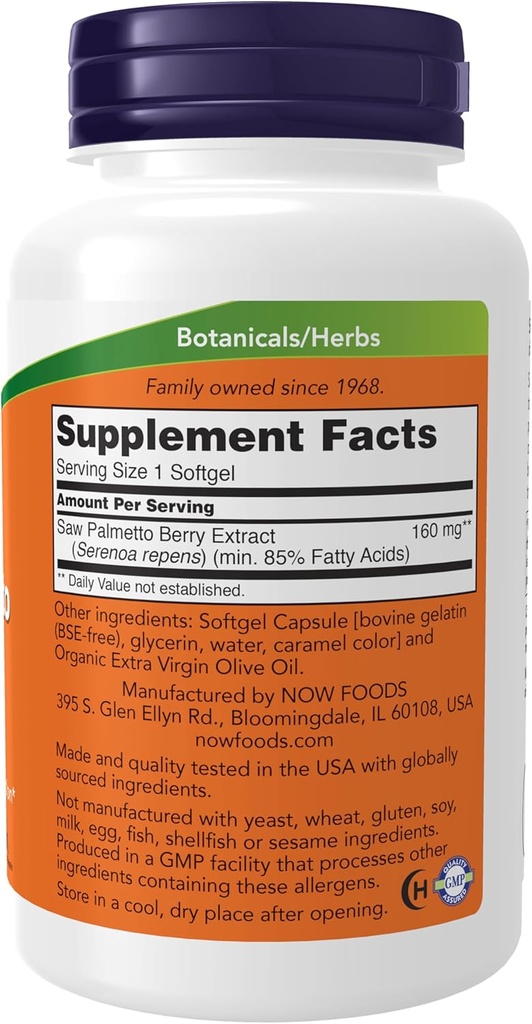 NOW Foods Supplements, Saw Palmetto Extract (Serenoa repens) 160 mg, Men's Health*, 240 Softgels 3