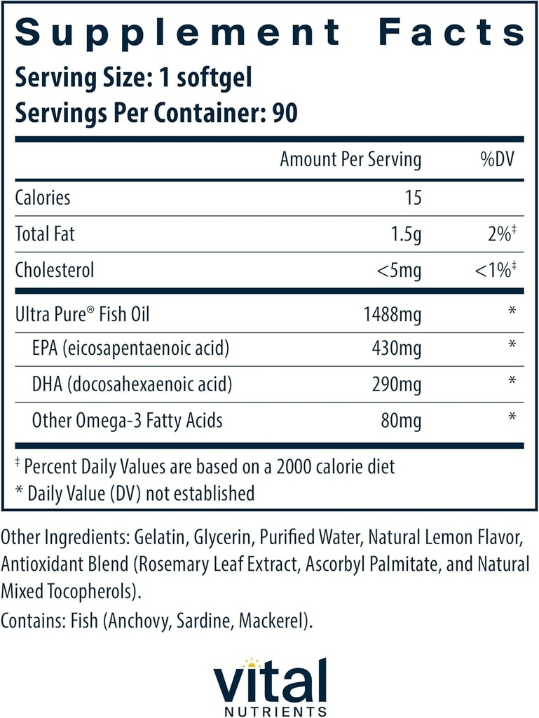 Vital Nutrients Ultra Pure® Fish Oil 800 Triglyceride Form | Heart, Brain, & Immune Health* | Sustainably Sourced High EPA & DHA Omega-3 Fatty Acid | Lemon Flavor | Gluten, Dairy, Soy Free | 90 Count 3