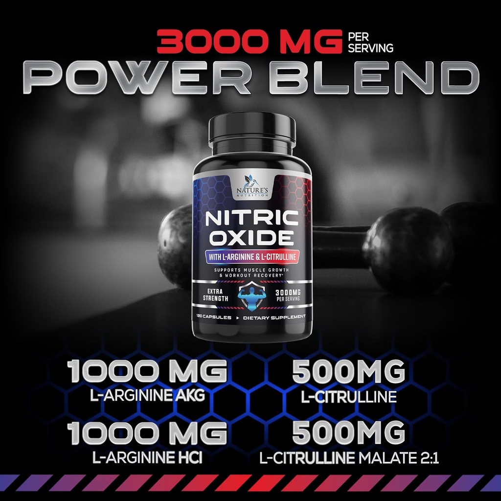 Nitric Oxide Booster Extra Strength 3000mg - 3X Strength L-Arginine & Citrulline, Best Nitric Oxide Supplements for Men, Supports Muscle, Heart Health, Energy Supplement, Bottled in USA, 120 Capsules 4