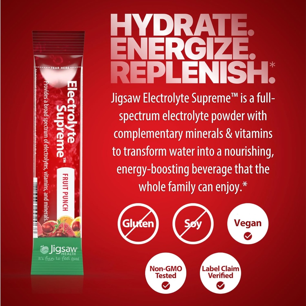 Jigsaw Health Electrolyte Supreme | Broad Spectrum of Electrolytes + Trace Minerals | Fruit Punch Flavor | 60 Servings (Packets) 5
