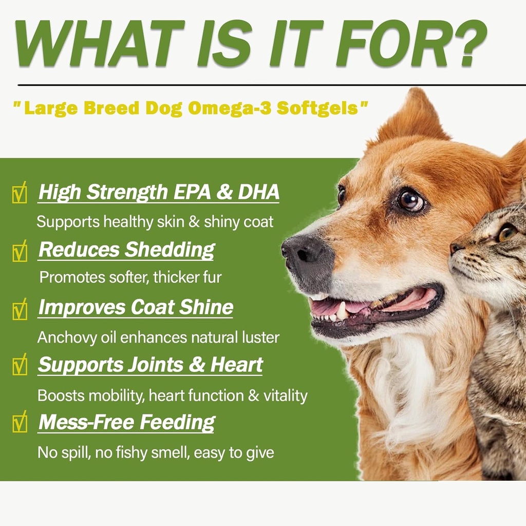Omega 3 Fish Oil for Dogs and Cats, Dog & Cat Fish Oil Pet Supplement, Skin and Coat Supplement for Shedding, Dry Itchy Skin and Allergies, Rich in EPA & DHA with Omega 3 Fatty Acids 3
