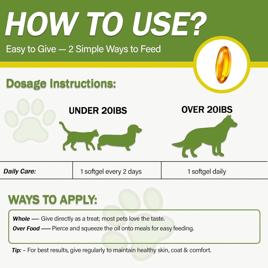 Omega 3 Fish Oil for Dogs and Cats, Dog & Cat Fish Oil Pet Supplement, Skin and Coat Supplement for Shedding, Dry Itchy Skin and Allergies, Rich in EPA & DHA with Omega 3 Fatty Acids 5