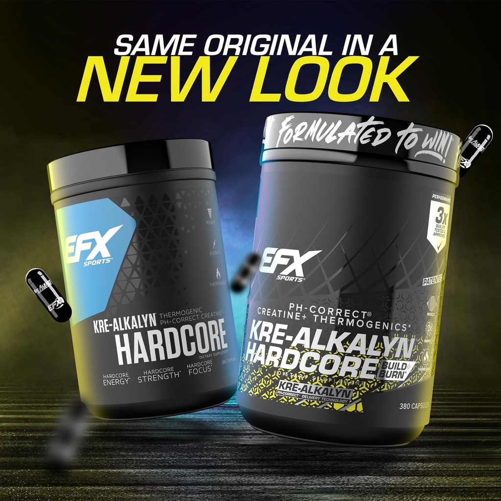 EFX Sports Kre-Alkalyn Hardcore | Thermogenic pH Correct Creatine Monohydrate Pill Supplement | Energy & Strength Pre Workout | 126 Servings, 380 Capsules 3
