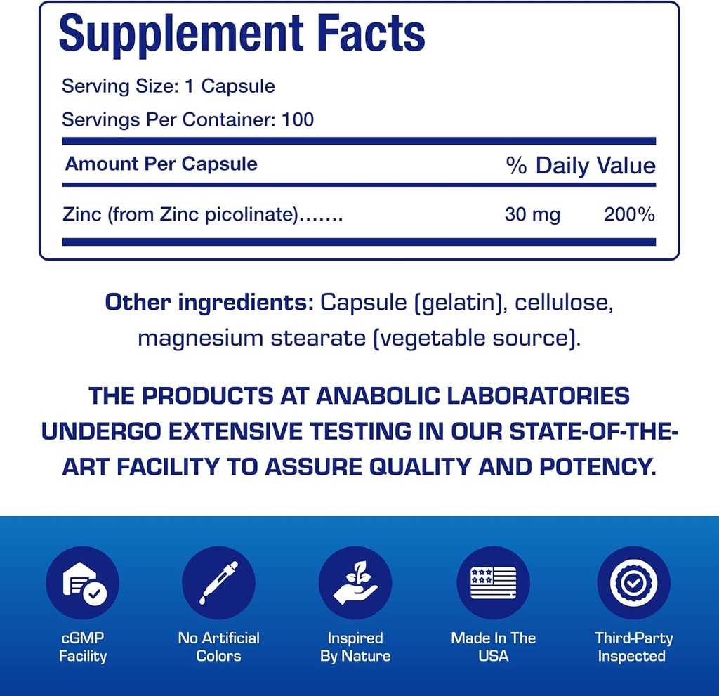 Chelated Zinc Picolinate 30mg - Clinically Formulated High Potency Zinc Supplement for Women & Men for Healthy Skin Bone & Immune System Support - Vegan Non-GMO & Easy to Swallow - 100 Servings 5