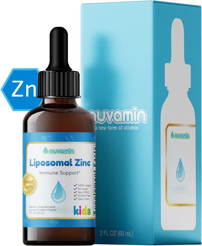 Nuvamin – Liquid Liposomal Zinc Drops for Toddlers, Kids, & Adults, 2Fl.Oz (60ml), 240 Daily Serving. Great Taste - All Natural - Vegan - Superior Absorption, Lemon Cream Flavor 2