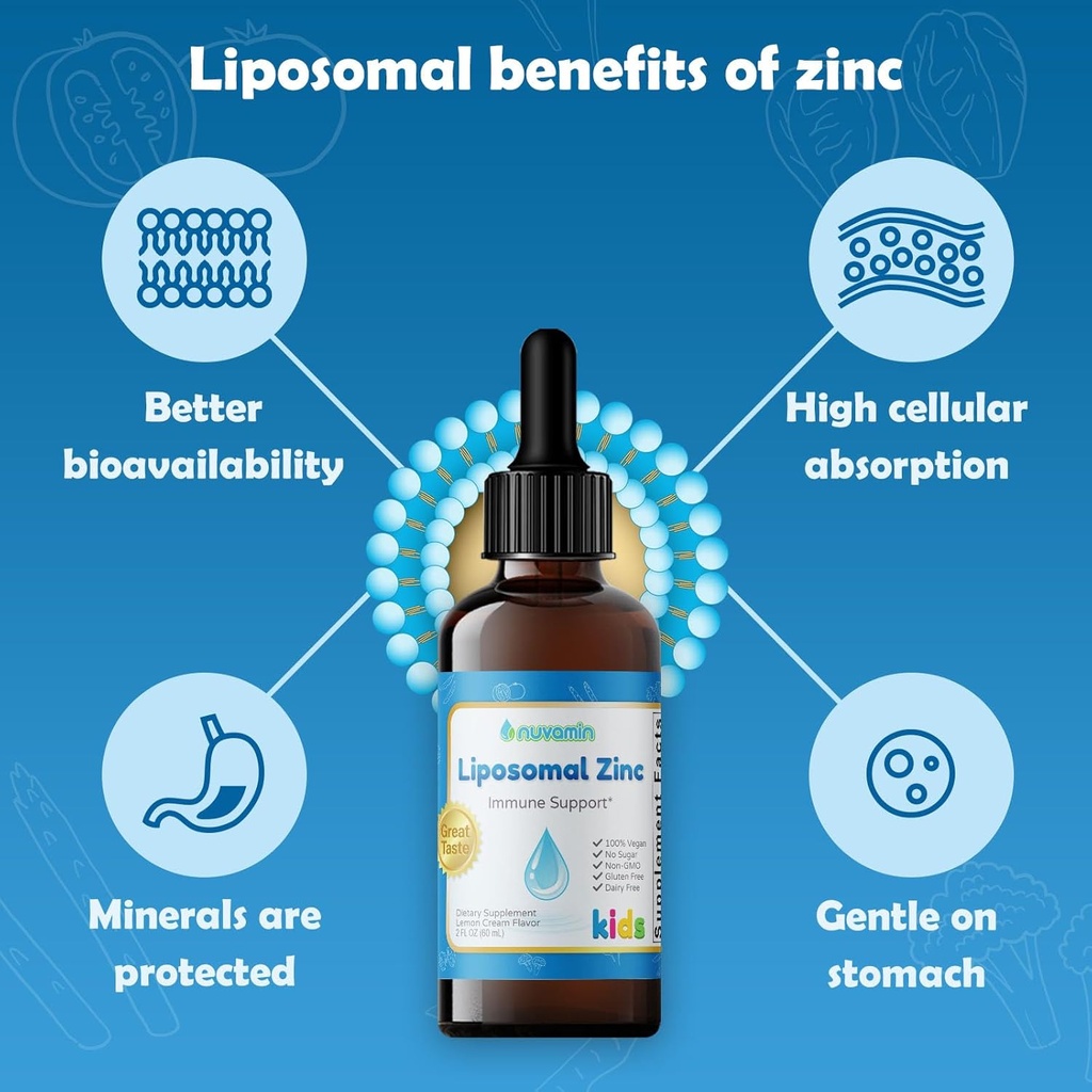Nuvamin – Liquid Liposomal Zinc Drops for Toddlers, Kids, & Adults, 2Fl.Oz (60ml), 240 Daily Serving. Great Taste - All Natural - Vegan - Superior Absorption, Lemon Cream Flavor 5