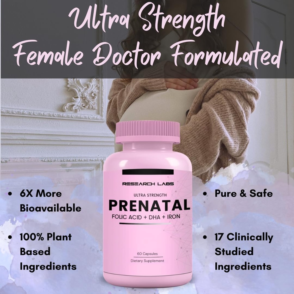 Research Labs Prenatal Vitamins for Women: 6X More Bioavailable Methylated Folate Folic Acid MTHF 5 | Supports Brain Development, Healthy Growth 6
