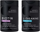 Sports Research Vegan Biotin 10,000mcg with Coconut Oil Max Strength Vitamin B7 120 Softgels (4 Month Supply) and Double Strength L-Theanine Supplement for Focus, Relaxation & Alertness 200mg 60 Count 2