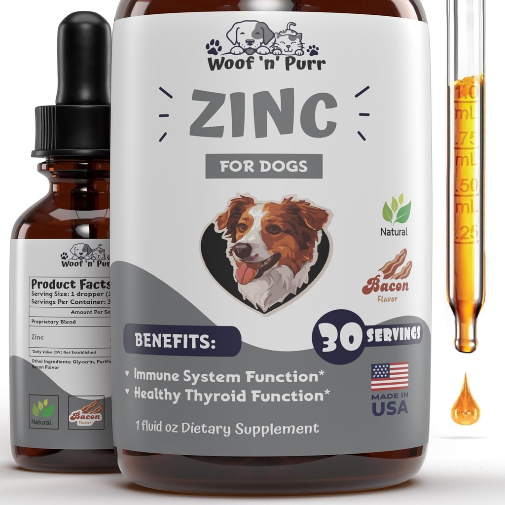 Zinc for Dogs - Dog Zinc Supplement - Helps to Support Healthy Skin, Coat, Immune Health & More - Dog Zinc - Dog Skin and Coat Supplement - Skin and Coat Supplement for Dogs - 1 fl oz - Bacon Flavor 2