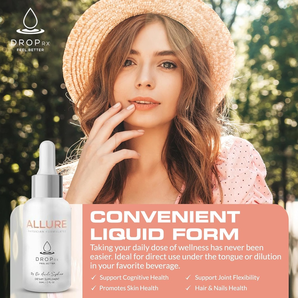 DropRx Allure by Dr. Nicole Saphier – Gotu Kola & Horsetail Extract, Supports Hair & Nail Health, Promotes Skin Vitality, Organic, Non GMO, Vegan, Gluten Free & Kosher, Made in USA (2 Fl Oz) 4