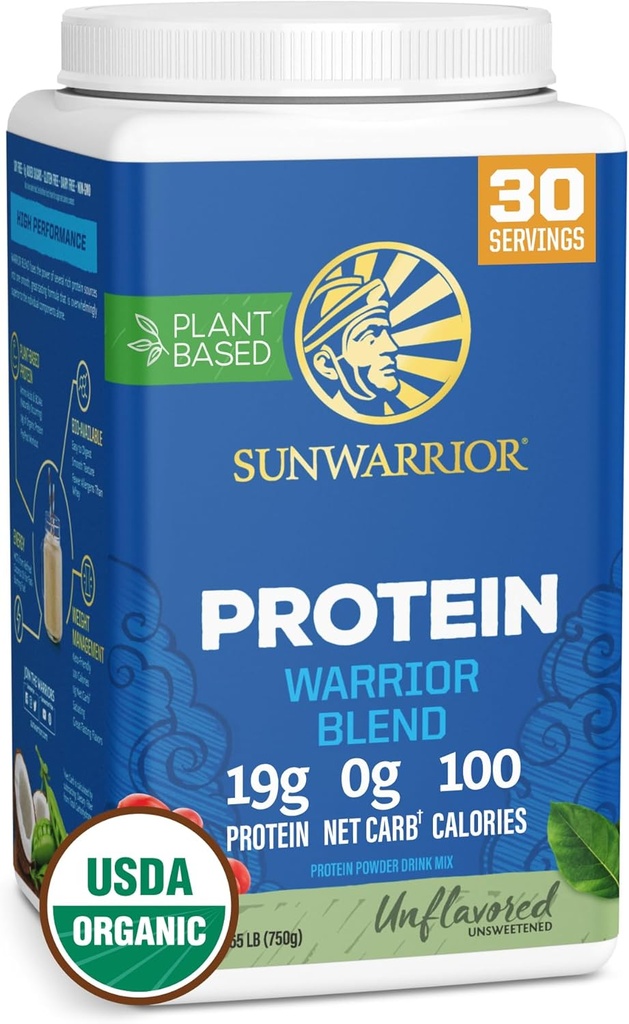 Vegan Organic Protein Powder Plant-based | BCAA Amino Acids Hemp Seed Soy Free Dairy Free Gluten Free Synthetic Free NON-GMO | Unflavored 30 Servings | Warrior Blend by Sunwarrior 2