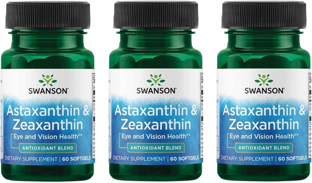 Swanson Astaxanthin & Zeaxanthin Eye Vision Brain Skin Health Antioxidant Support Supplement (Astaxanthin 4 mg & OmniXan Zeaxanthin 4 mg) 60 Softgels Sgels (3 Pack) 2