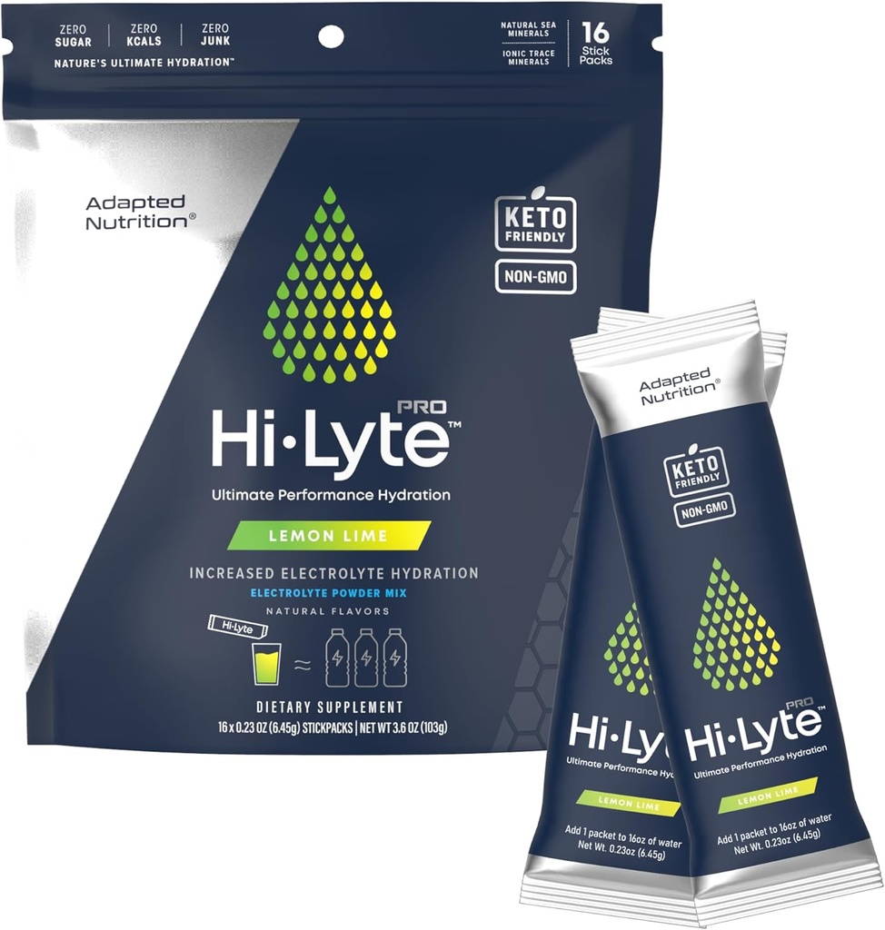 Adapted Nutrition Hi-Lyte Pro Hydration Packets - 16 Individual Drink Packets | Lemon Lime | Flavored Electrolyte Powder | Sugar-Free, Zero Carb, Zero Calorie 2