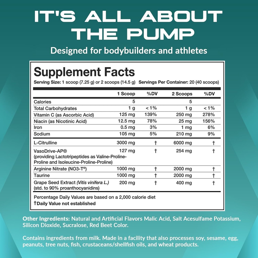 Granite Nutrition Vaso Blast Stim-Free Pre Workout - Non-Stim Nitric Oxide Support for Pump, Physique, and Muscle Capacity - Blood Orange (290g) 4