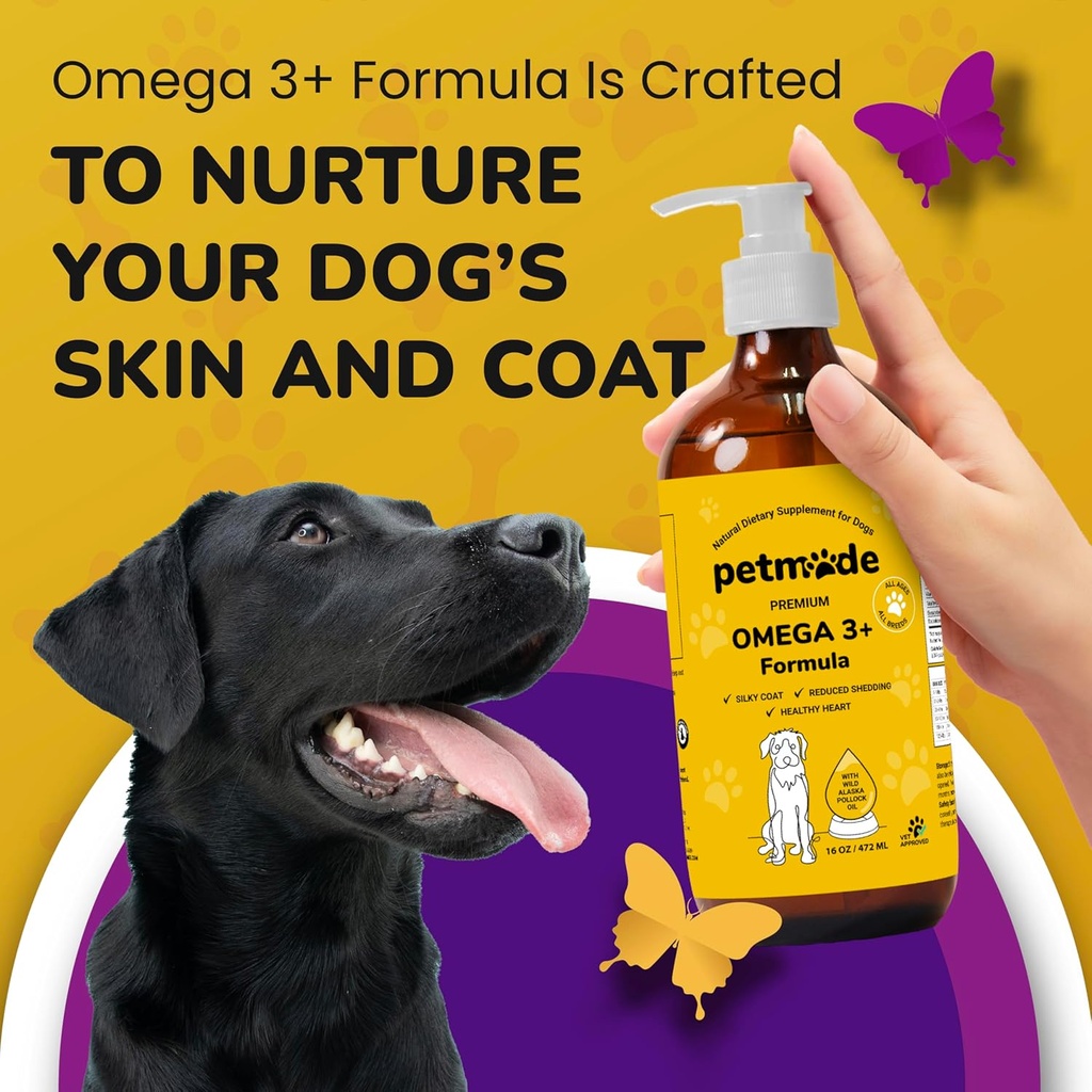 Omega 3 Fish Oil for Dogs Skin and Coat - Wild Alaskan Pollock Oil for Itchy Skin- Omega 3 Fatty Acids for Dogs - Liquid EPA & DHA Supplements - with Zinc, Vitamin C, B2, B7 & E - 16 Fl Oz 5