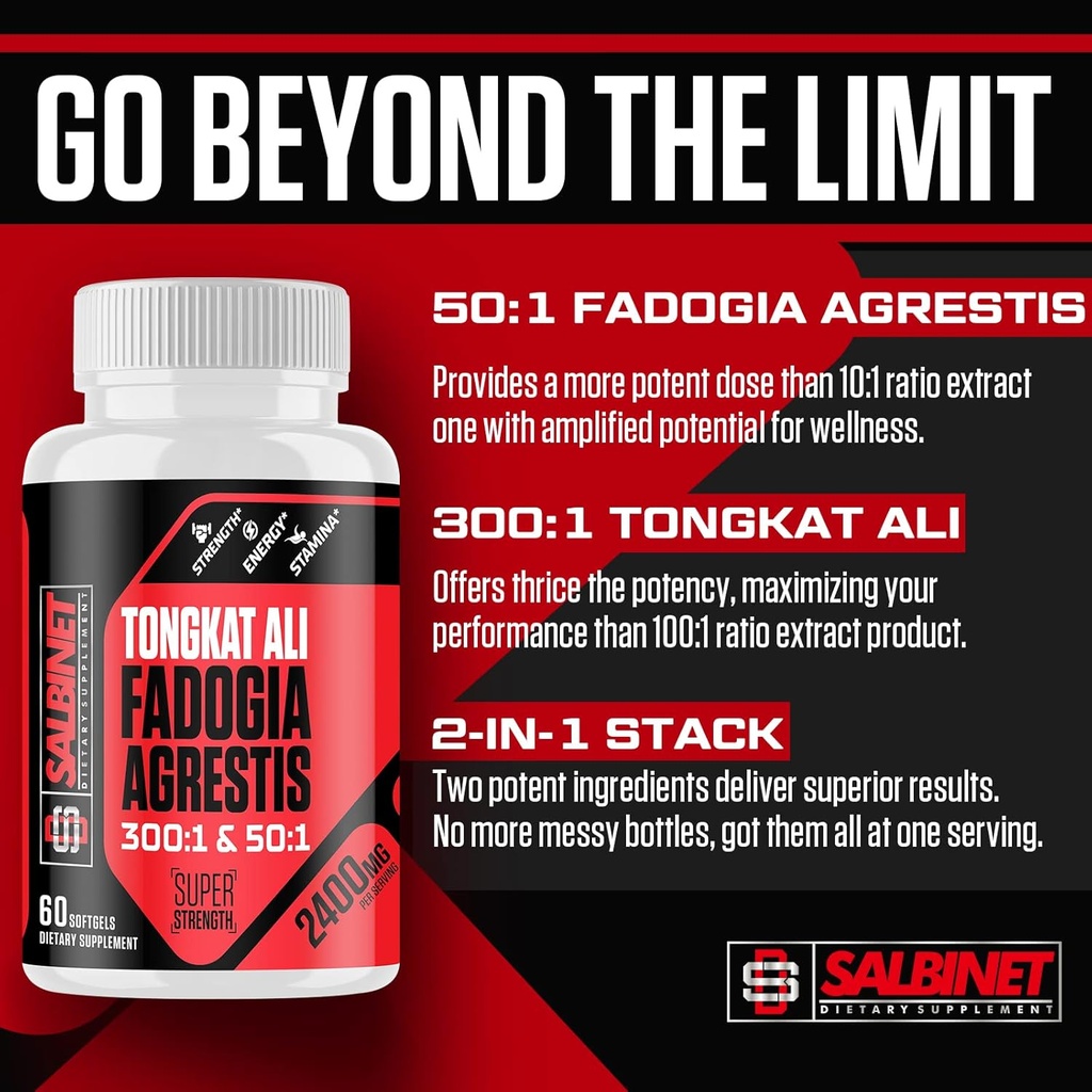 2400mg Fadogia Agrestis Tongkat Ali Supplements - Third Party Tested - 1400mg Fadogia Agrestis & 1000mg Tongkat Ali, Maximum Strength, Muscle Mass & Athletic Performance, 6 Packs 6