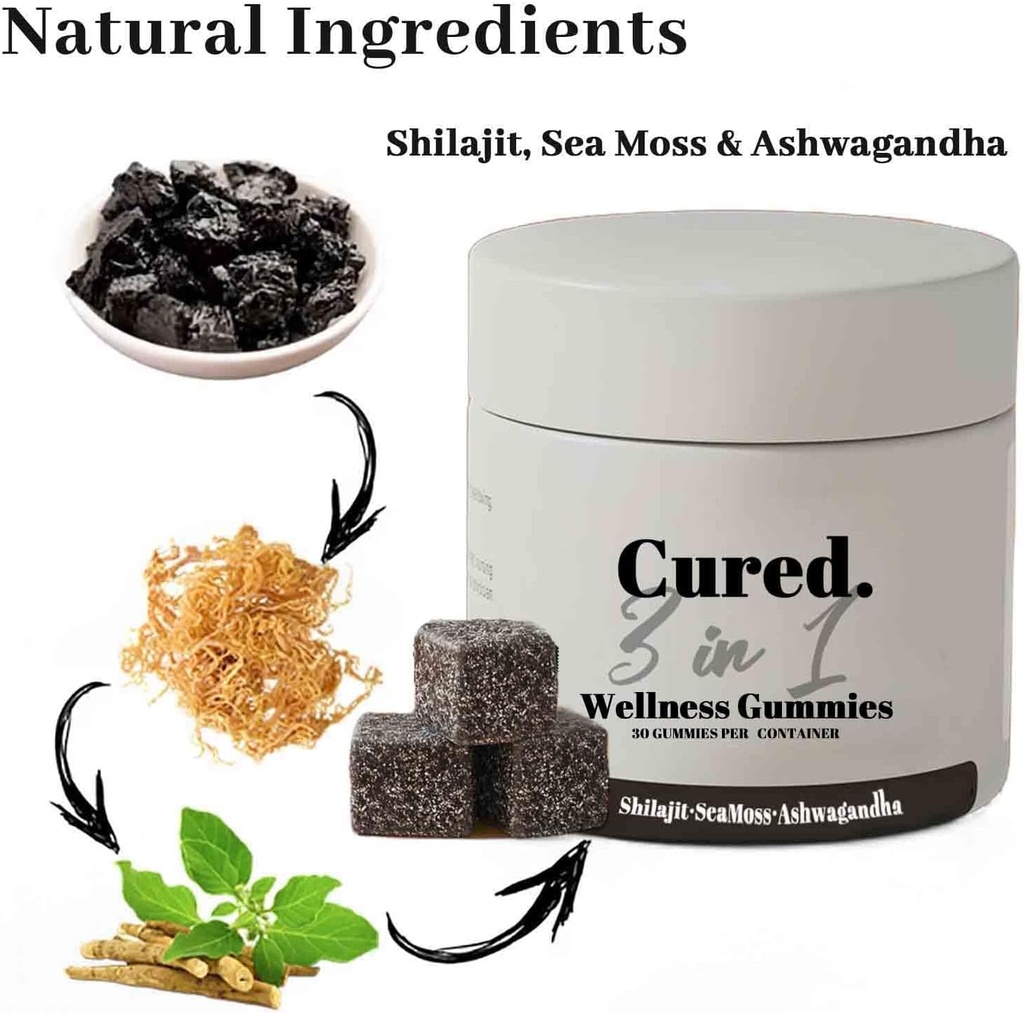 Cured 3 in 1 Gummies, 3 in 1 Shilajit Gummies for Men, Shilajit Gummies for Men, Pure Shilajit Gummies for Men, 30 Day Supply Per Bottle 6